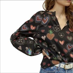 FARM RIO Helena Hearts Peasant Top anthro Small